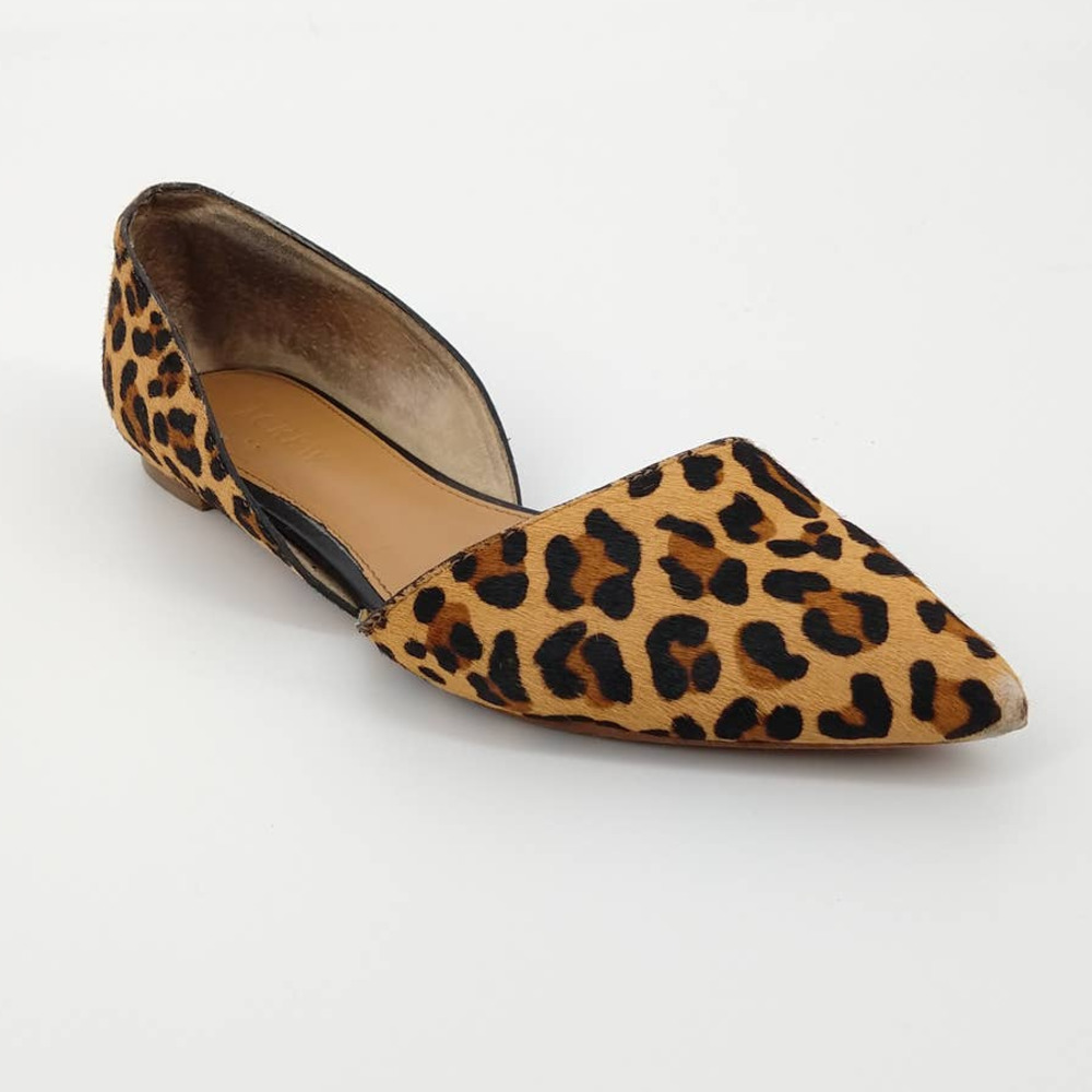 J Crew Zoe Leopard Pointed Toe Flat Calf Hair 6 - Picture 8 of 8